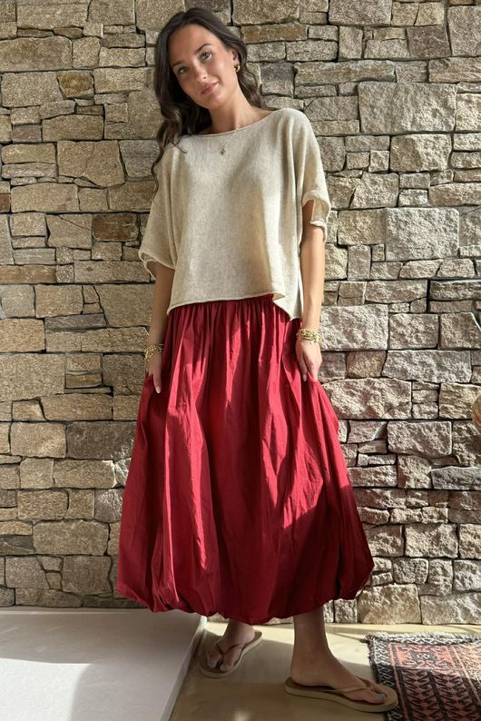 Paloma Bubble Hem Midi Skirt Sangria