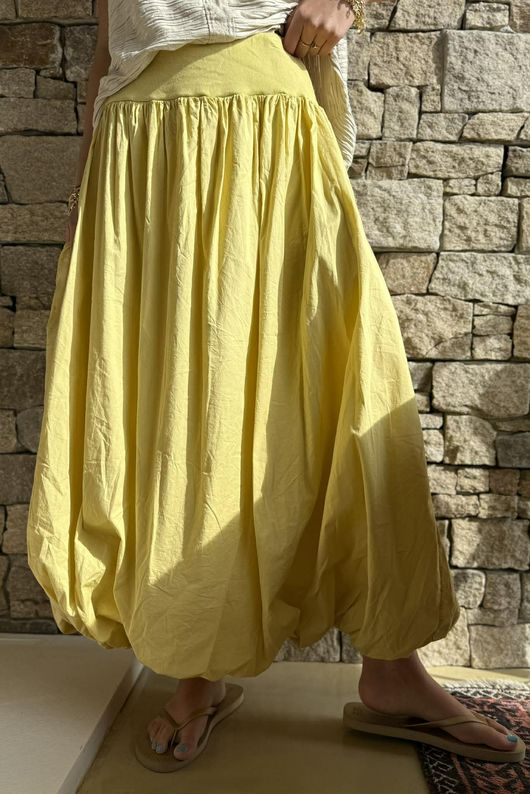 Paloma Bubble Hem Midi Skirt Soft Ochre - 