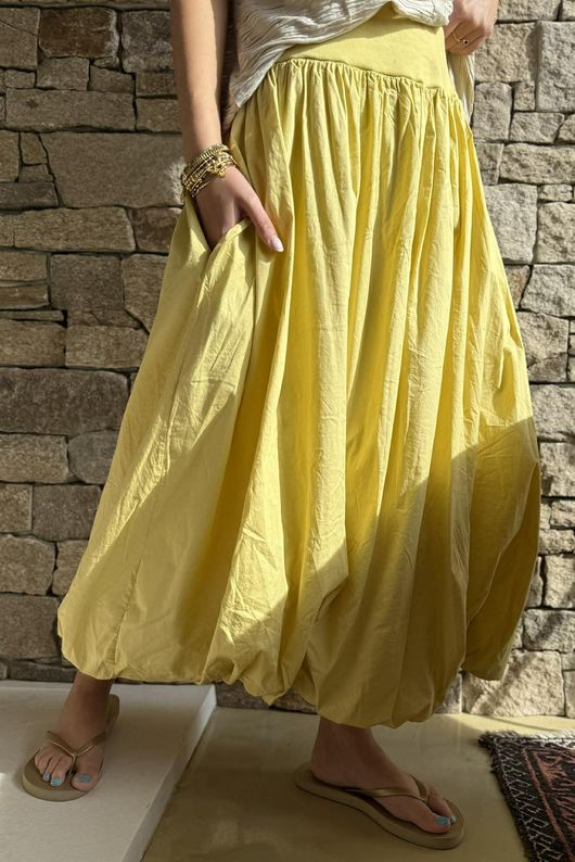 Paloma Bubble Hem Midi Skirt Soft Ochre - 