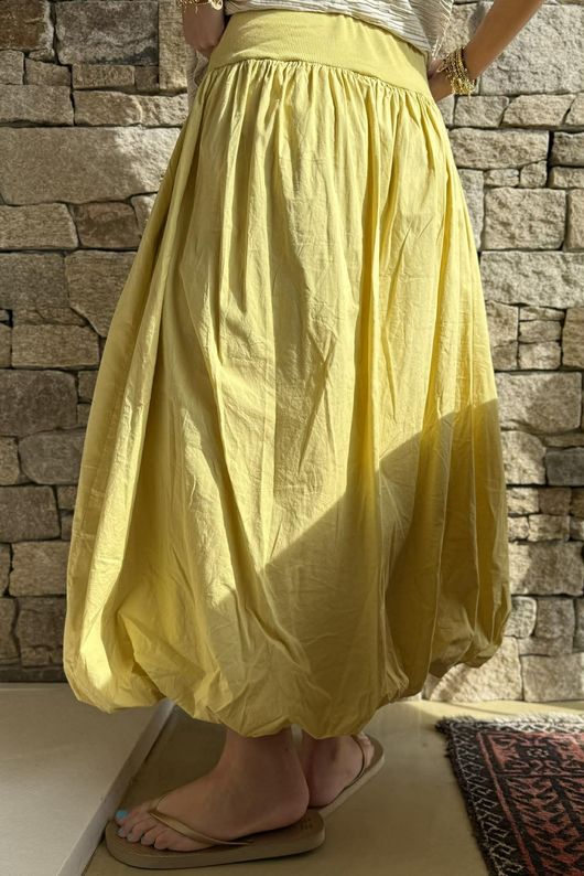 Paloma Bubble Hem Midi Skirt Soft Ochre - 