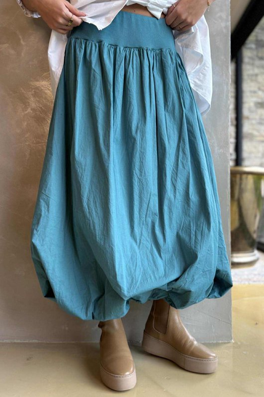 Paloma Bubble Hem Midi Skirt Teal Blue