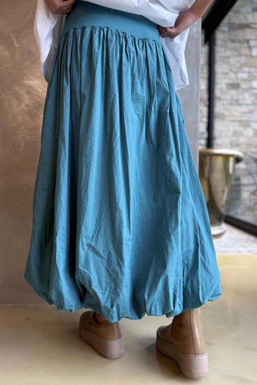 Paloma Bubble Hem Midi Skirt Teal Blue