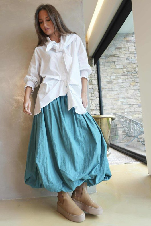 Paloma Bubble Hem Midi Skirt Teal Blue