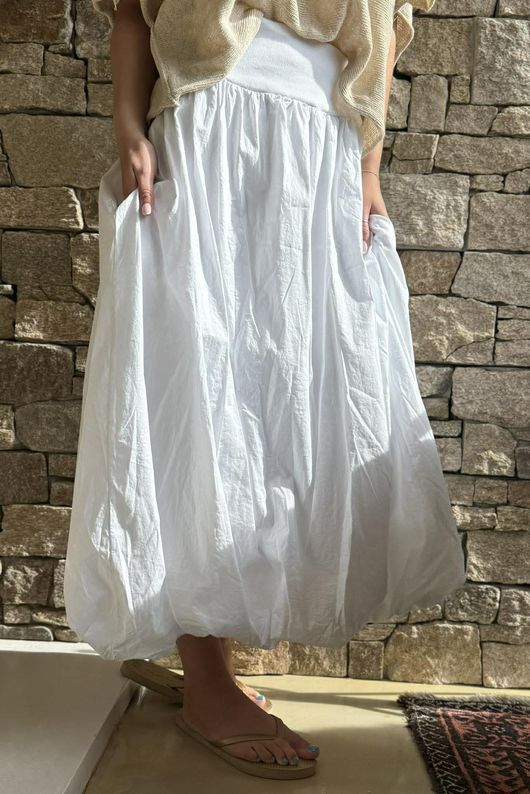 Paloma Bubble Hem Midi Skirt White