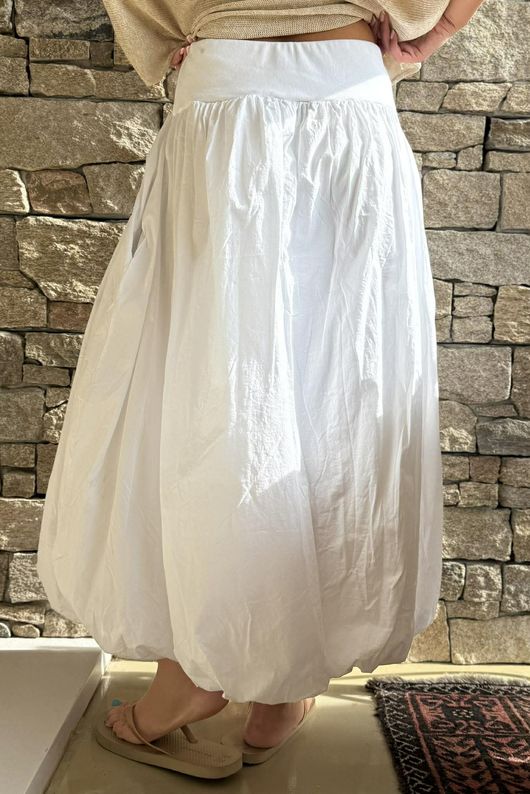 Paloma Bubble Hem Midi Skirt White
