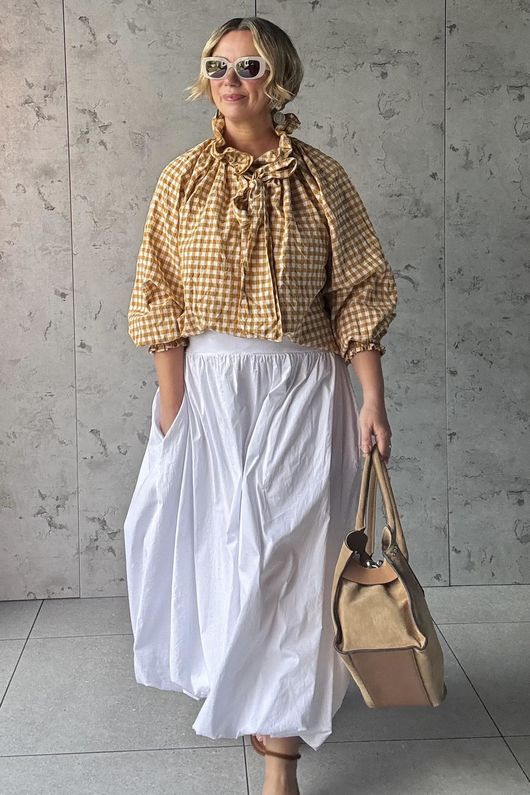 Paloma Bubble Hem Midi Skirt White 