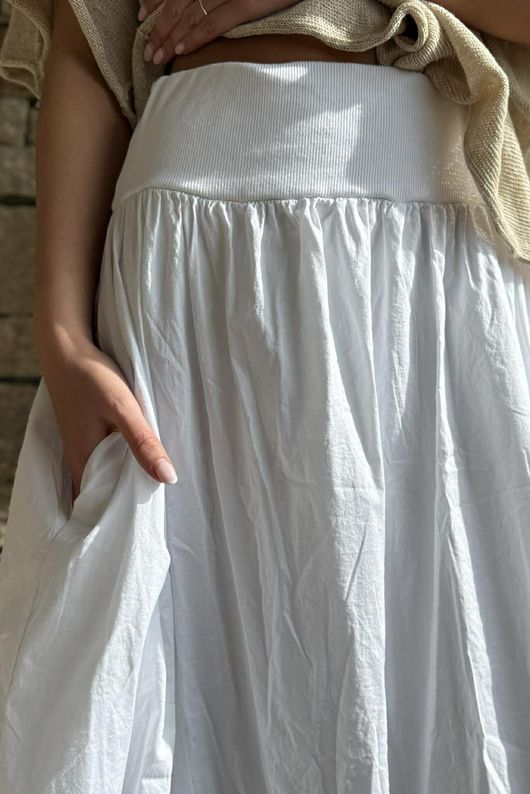 Paloma Bubble Hem Midi Skirt White