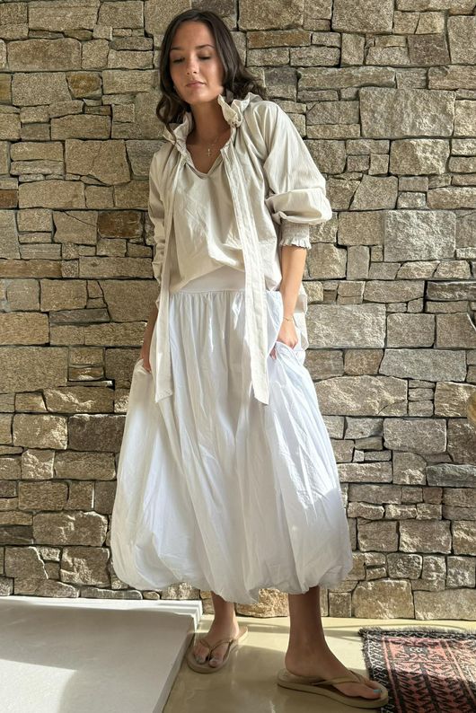 Paloma Bubble Hem Midi Skirt White