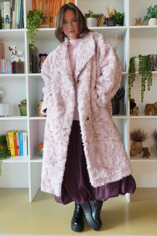 Paloma Dusk Premium Faux Fur Coat Soft Rose