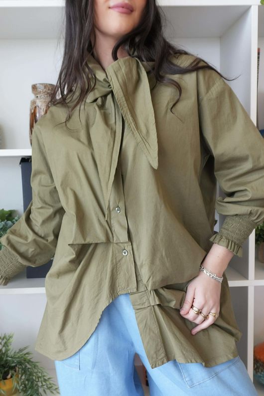 Paloma Hitch Neckerchief Blouse Dark Olive -
