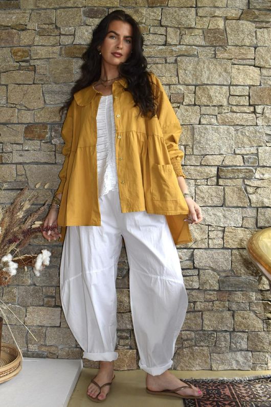 Paloma Peter Pan Smock Blouse Mustard