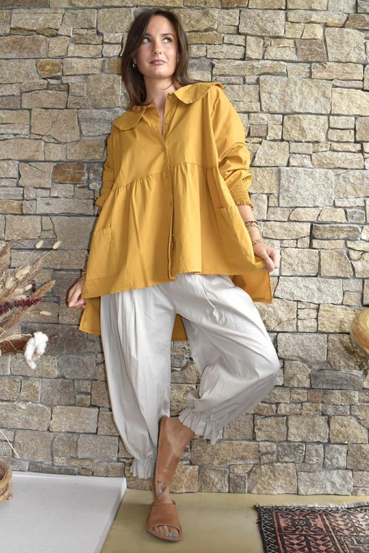 Paloma Peter Pan Smock Blouse Mustard