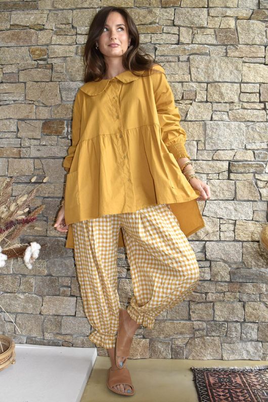 Paloma Peter Pan Smock Blouse Mustard