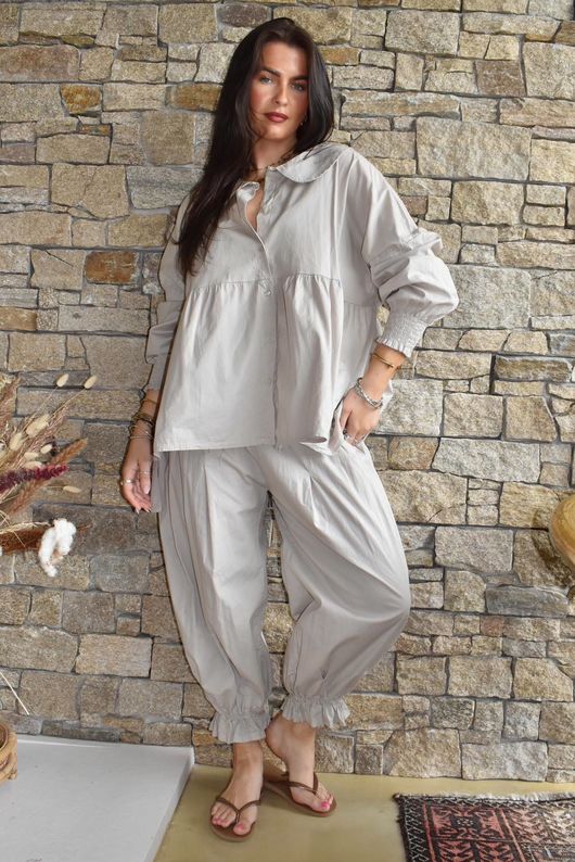 Paloma Peter Pan Smock Blouse Stone