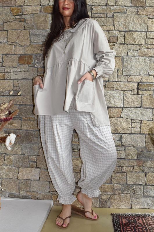 Paloma Peter Pan Smock Blouse Stone