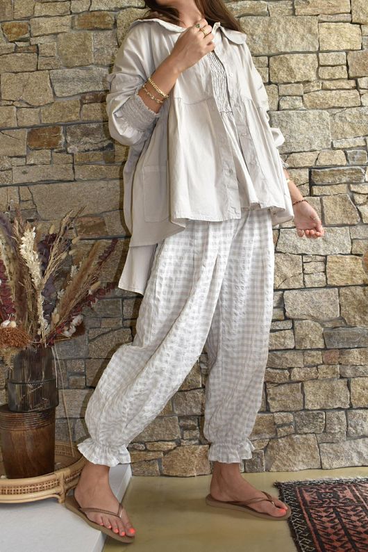 Paloma Peter Pan Smock Blouse Stone