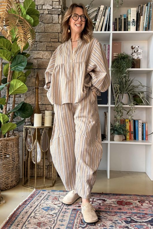 Padstow Stripe Smock Blouse Earth /25 pre order 4 days  
