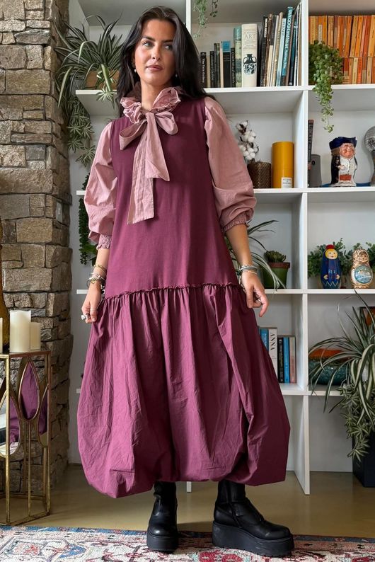 Paloma Tela Bubble Dress Aubergine