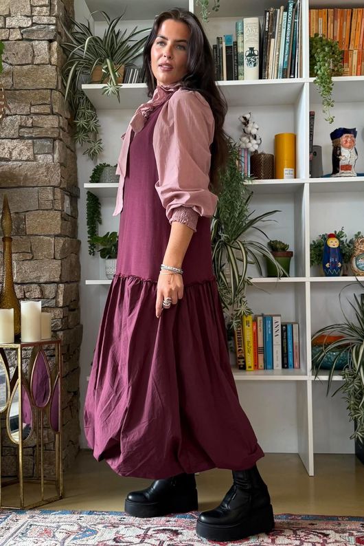 Paloma Tela Bubble Dress Aubergine