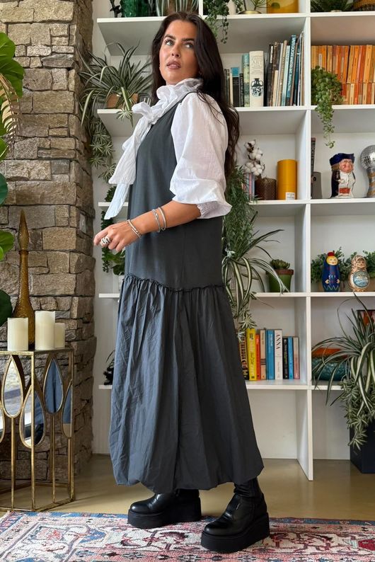Paloma Tela Bubble Dress Charcoal