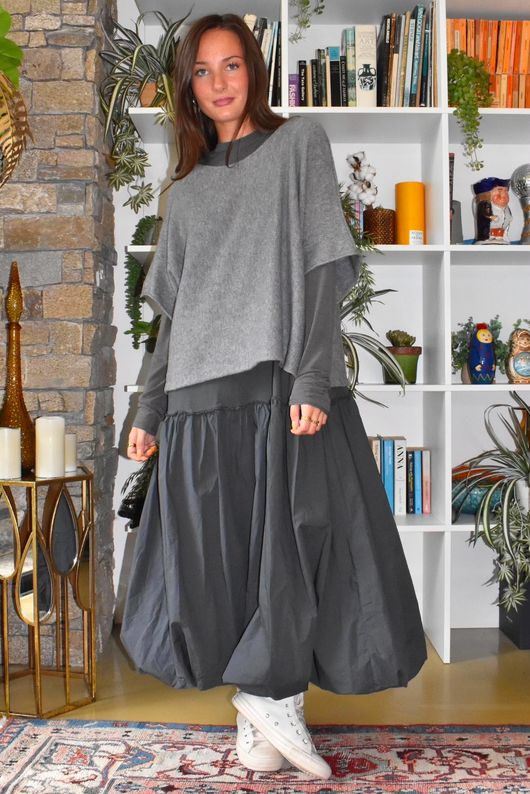 Paloma Tela Bubble Dress Charcoal