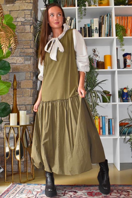 Paloma Tela Bubble Dress Deep Olive