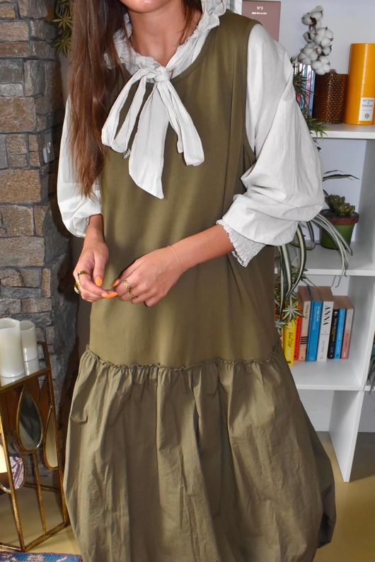 Paloma Tela Bubble Dress Deep Olive