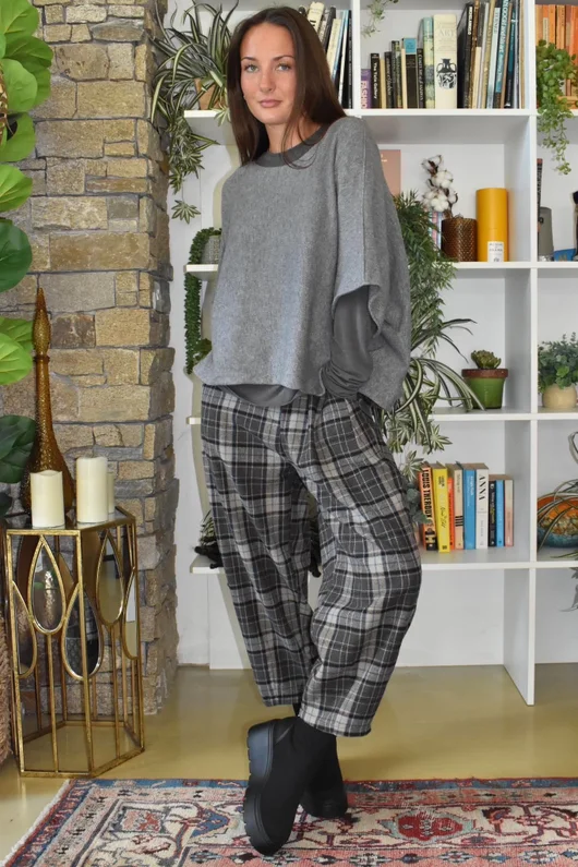 Patrick Plaid Brushed Cotton Carrot Leg Trouser Grey