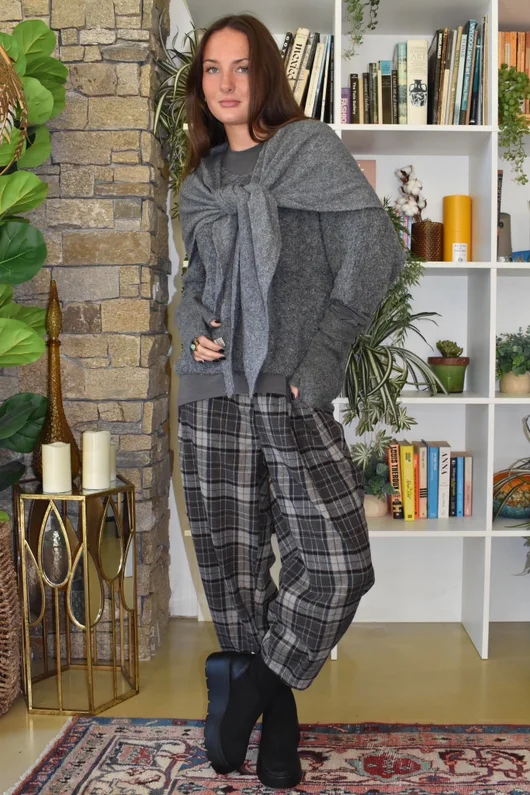 Patrick Plaid Brushed Cotton Carrot Leg Trouser Grey