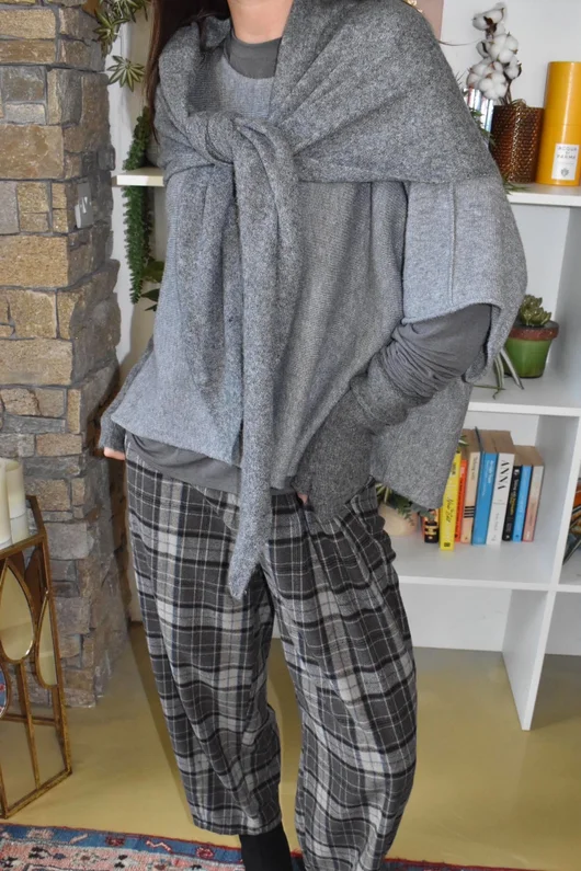Patrick Plaid Brushed Cotton Carrot Leg Trouser Grey