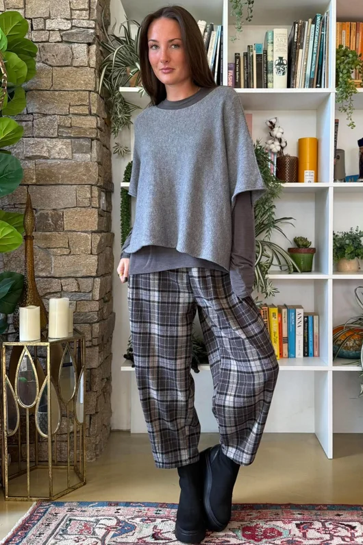 Patrick Plaid Brushed Cotton Carrot Leg Trouser Grey