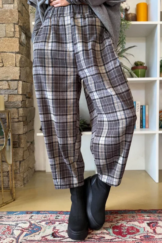 Patrick Plaid Brushed Cotton Carrot Leg Trouser Grey
