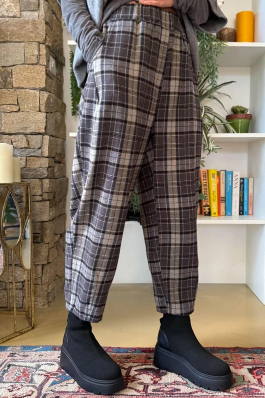 Patrick Plaid Brushed Cotton Carrot Leg Trouser Grey
