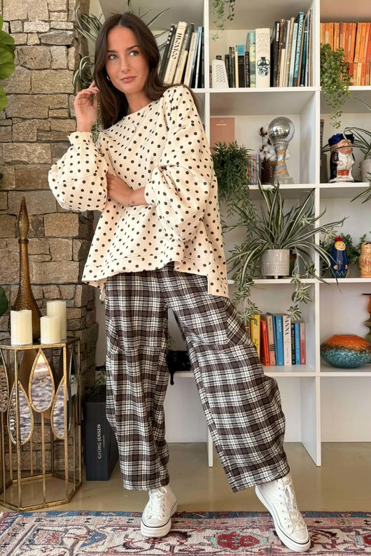 Patrick Plaid Brushed Cotton Barrel Pant Earth