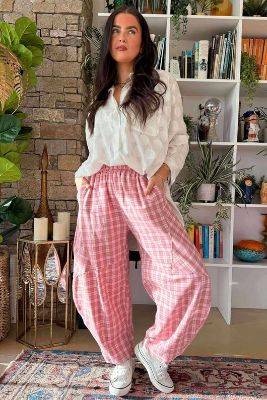 Patrick Plaid Brushed Cotton Barrel Pant Foxglove 