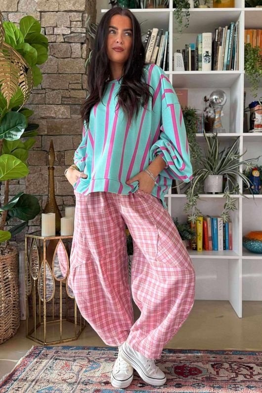 Patrick Plaid Brushed Cotton Barrel Pant Foxglove 