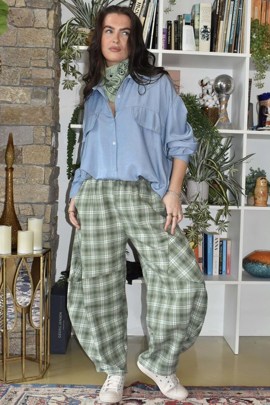 Patrick Plaid Brushed Cotton Barrel Pant Meadow