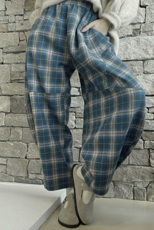 Patrick Plaid Brushed Cotton Barrel Pant Teal /16 Pre order 1 week