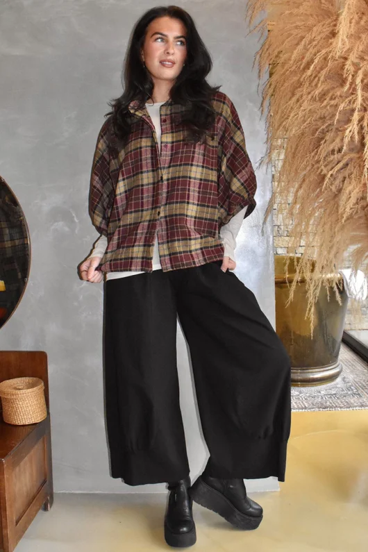 Patrick Plaid Brushed Cotton Blouse Burgundy & Mucky Olive