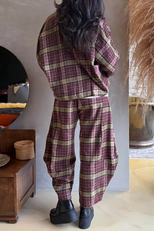 Patrick Plaid Brushed Cotton Blouse Burgundy & Mucky Olive