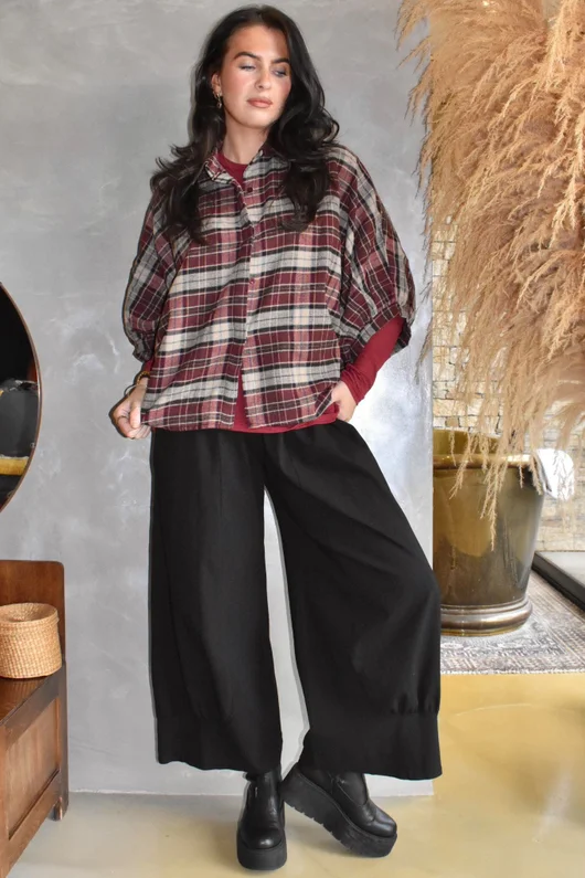 Patrick Plaid Brushed Cotton Blouse Burgundy & Oat