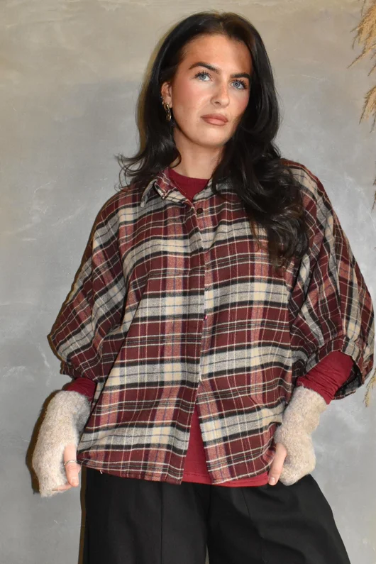 Patrick Plaid Brushed Cotton Blouse Burgundy & Oat