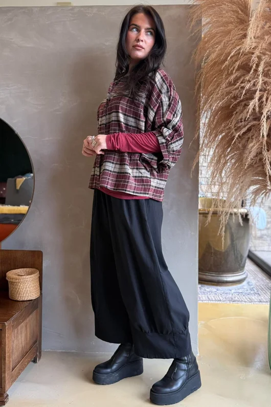 Patrick Plaid Brushed Cotton Blouse Burgundy & Oat