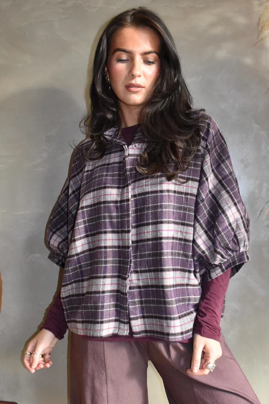 Patrick Plaid Brushed Cotton Blouse Fig