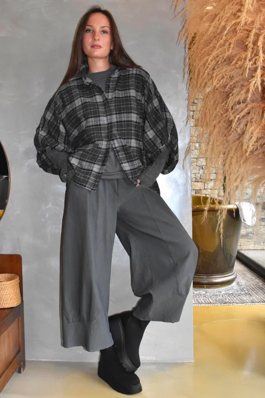 Patrick Plaid Brushed Cotton Blouse Grey