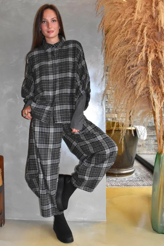Patrick Plaid Brushed Cotton Blouse Grey