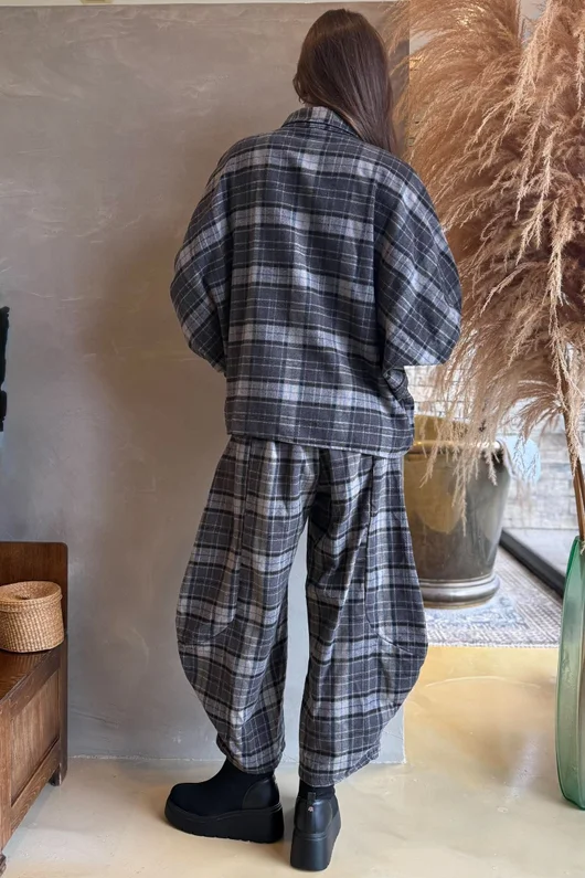 Patrick Plaid Brushed Cotton Blouse Grey