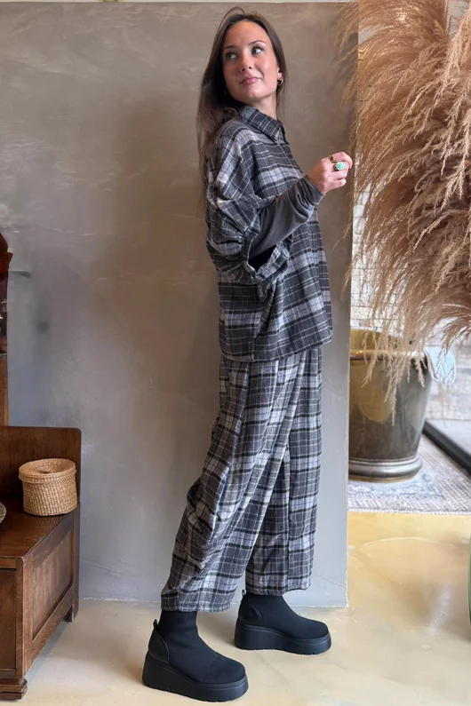 Patrick Plaid Brushed Cotton Blouse Grey