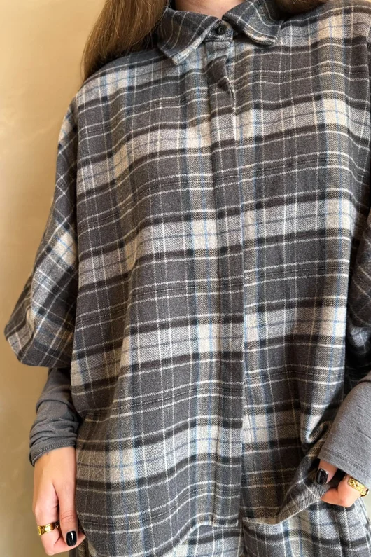 Patrick Plaid Brushed Cotton Blouse Grey