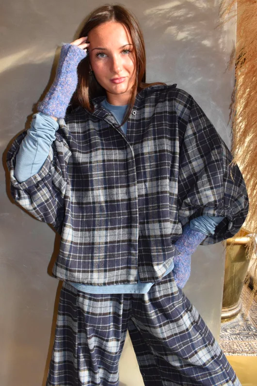 Patrick Plaid Brushed Cotton Blouse Navy